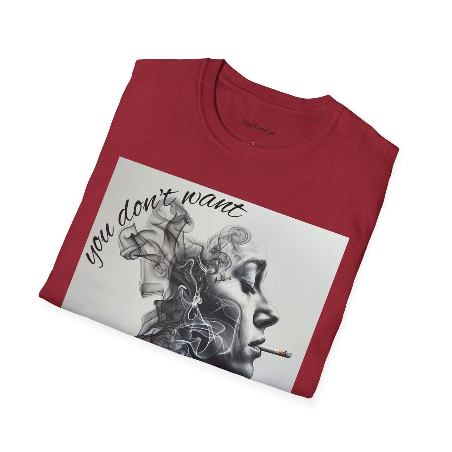 Stylish Unisex Softstyle T-Shirt with Smoky Artwork, Casual Wear, Gift for Smokers, Unique Graphic Tee, Statement Shirt, Trendy Apparel