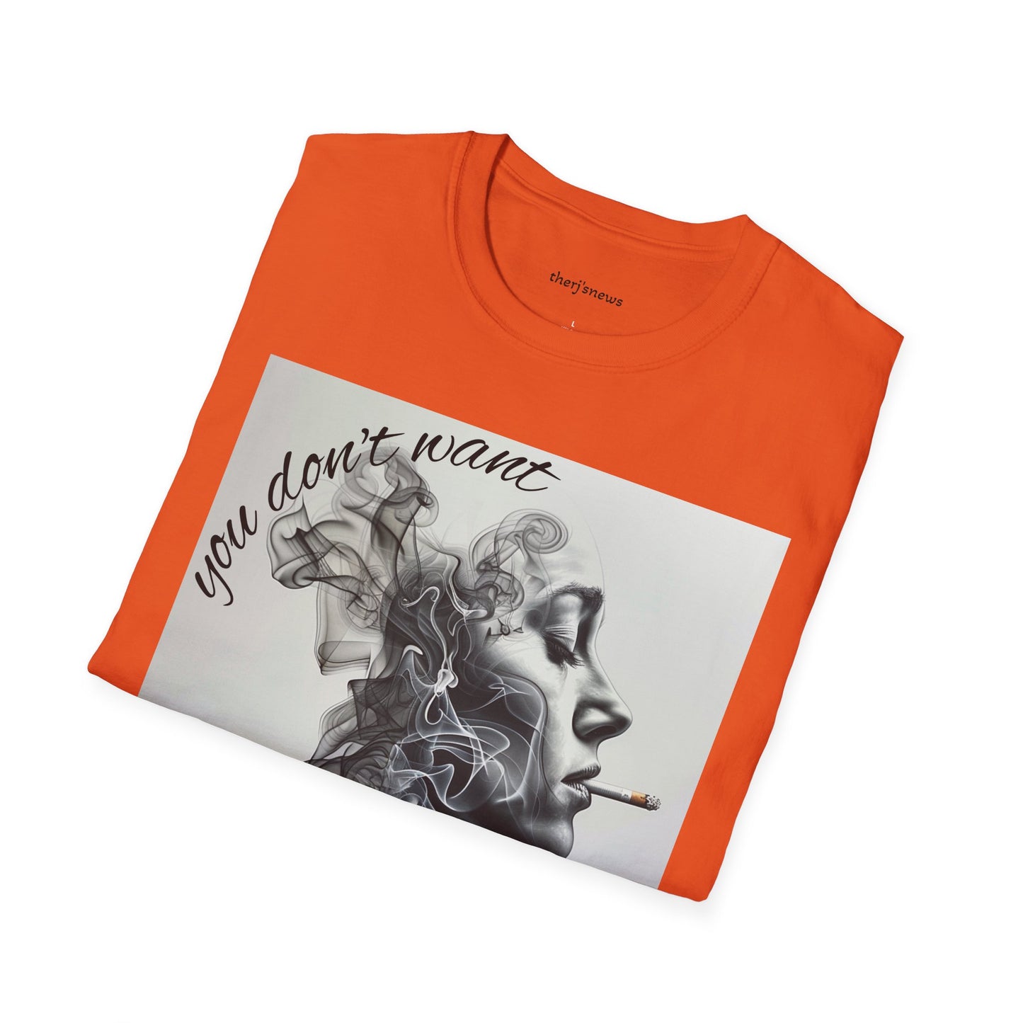 Stylish Unisex Softstyle T-Shirt with Smoky Artwork, Casual Wear, Gift for Smokers, Unique Graphic Tee, Statement Shirt, Trendy Apparel