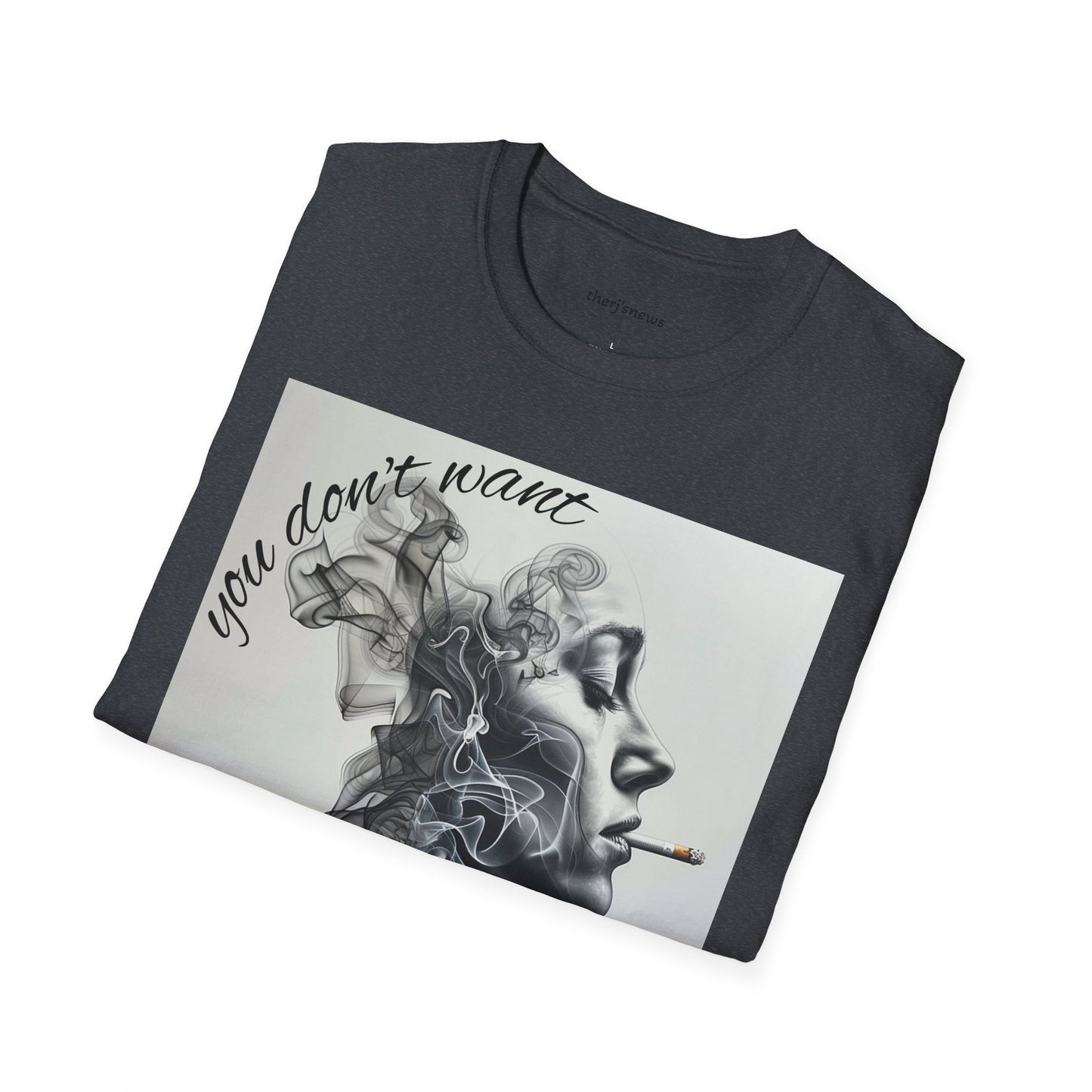 Stylish Unisex Softstyle T-Shirt with Smoky Artwork, Casual Wear, Gift for Smokers, Unique Graphic Tee, Statement Shirt, Trendy Apparel