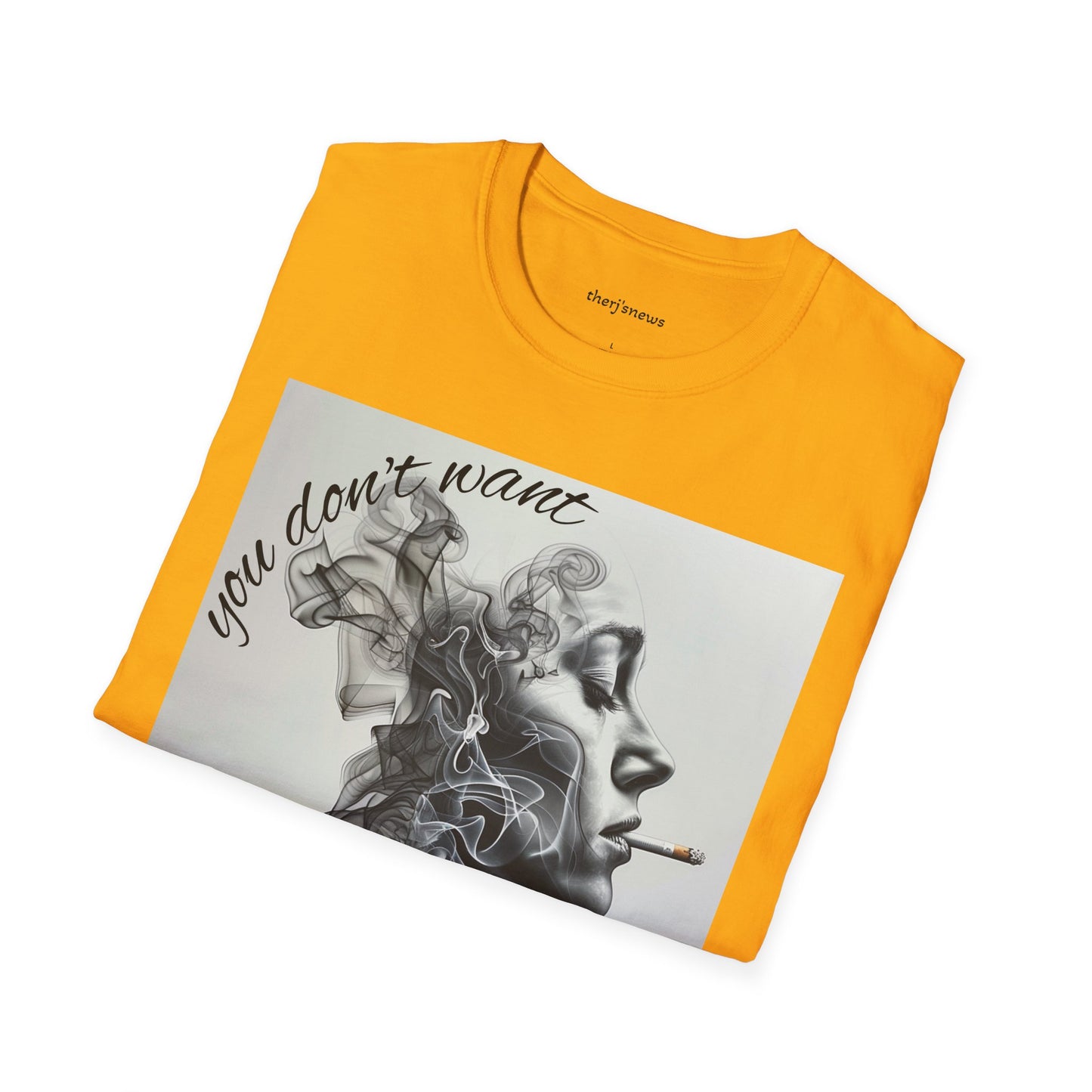Stylish Unisex Softstyle T-Shirt with Smoky Artwork, Casual Wear, Gift for Smokers, Unique Graphic Tee, Statement Shirt, Trendy Apparel