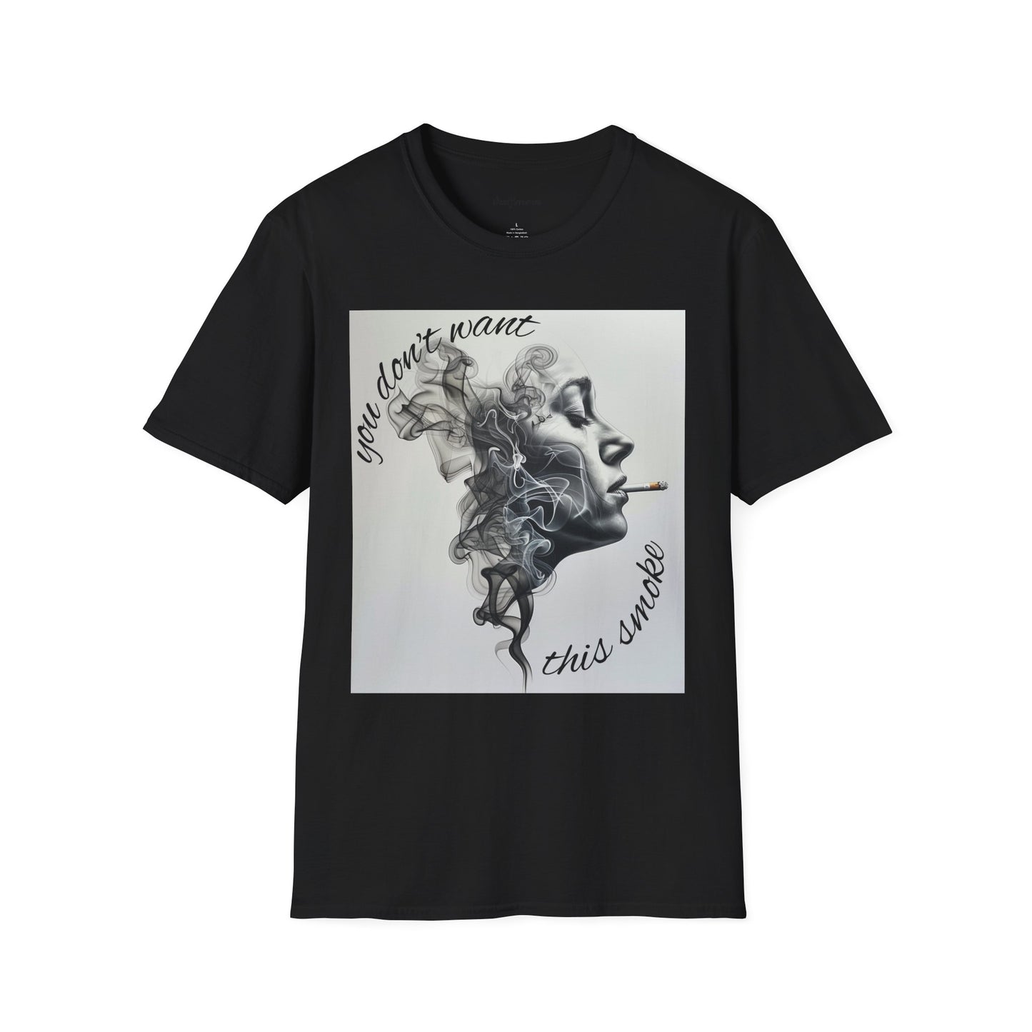 Stylish Unisex Softstyle T-Shirt with Smoky Artwork, Casual Wear, Gift for Smokers, Unique Graphic Tee, Statement Shirt, Trendy Apparel