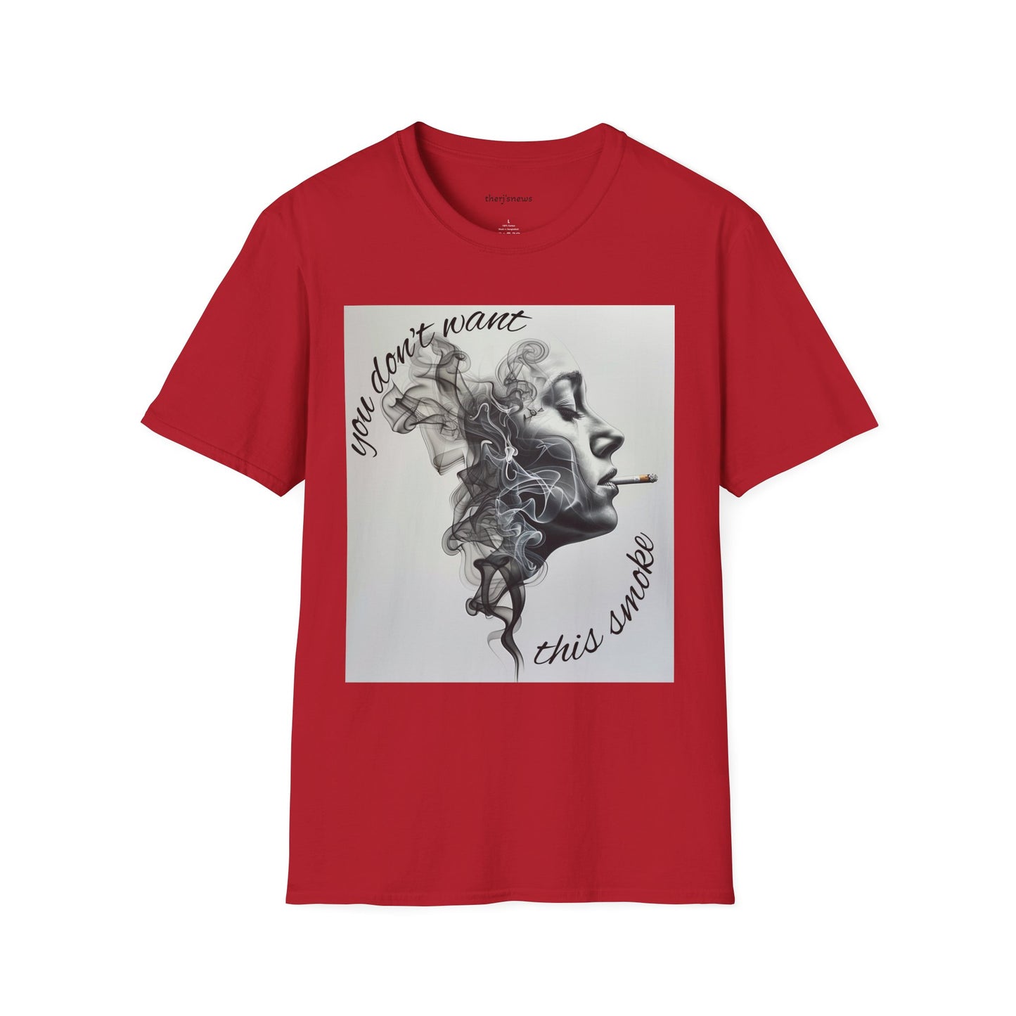 Stylish Unisex Softstyle T-Shirt with Smoky Artwork, Casual Wear, Gift for Smokers, Unique Graphic Tee, Statement Shirt, Trendy Apparel