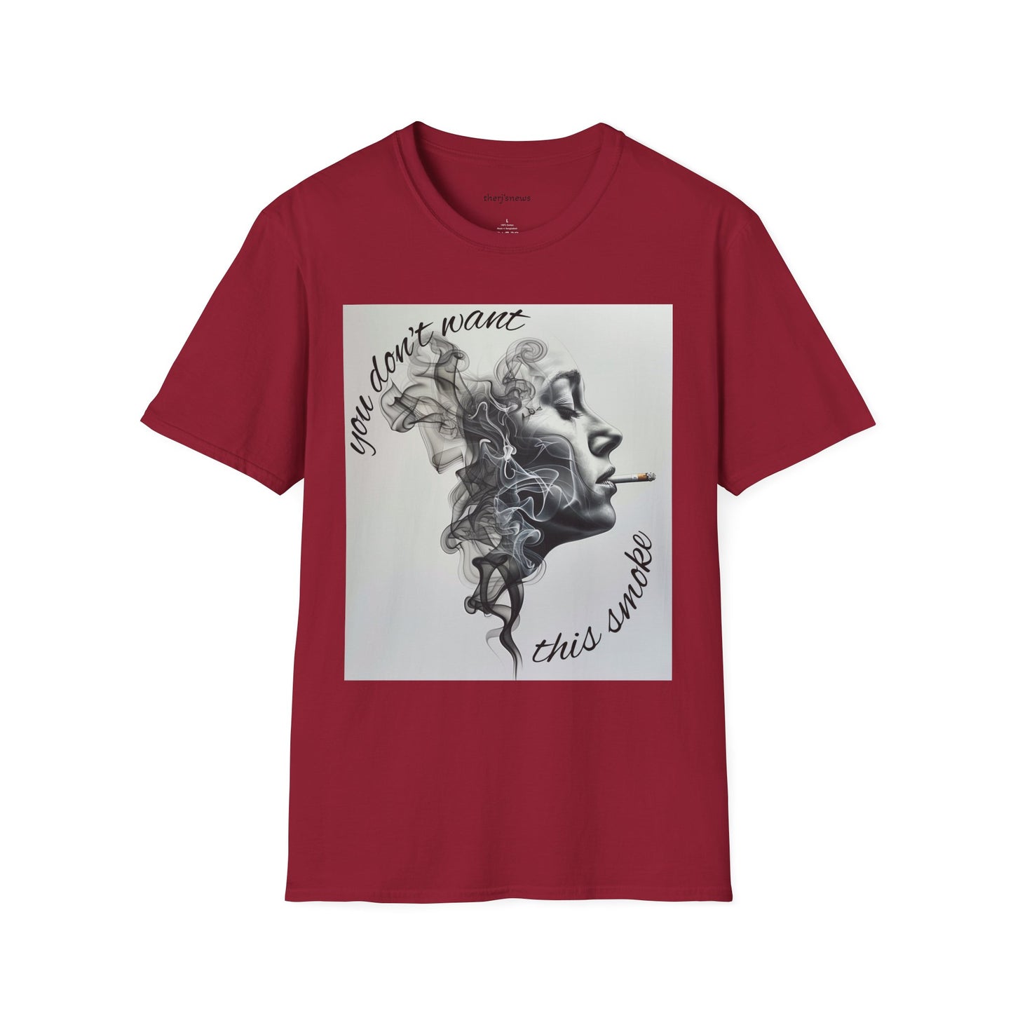 Stylish Unisex Softstyle T-Shirt with Smoky Artwork, Casual Wear, Gift for Smokers, Unique Graphic Tee, Statement Shirt, Trendy Apparel