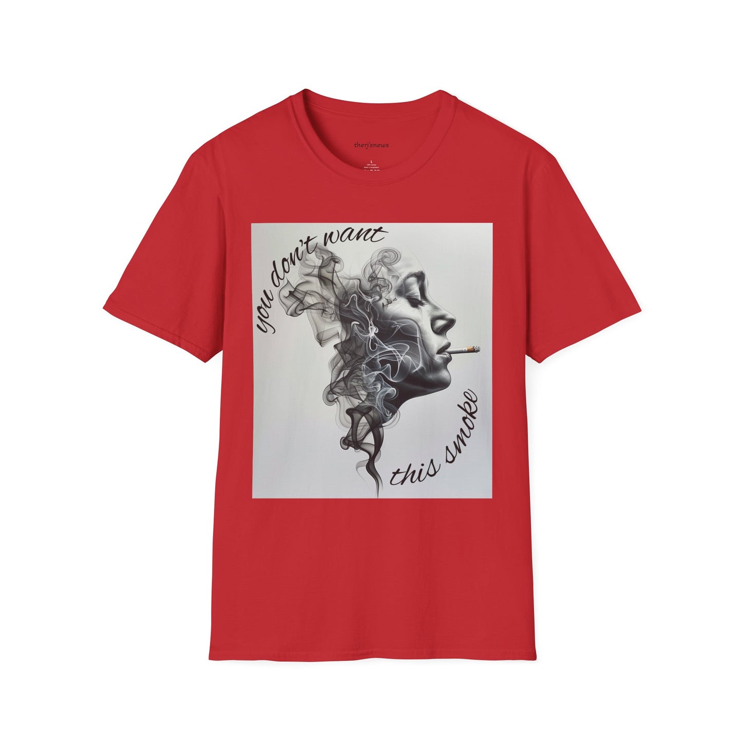 Stylish Unisex Softstyle T-Shirt with Smoky Artwork, Casual Wear, Gift for Smokers, Unique Graphic Tee, Statement Shirt, Trendy Apparel