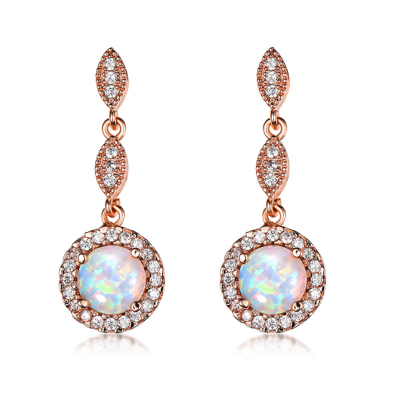 Boucles d'oreilles polyvalentes à drapage d'opale ronde multicolore en or blanc et or Rose à la mode