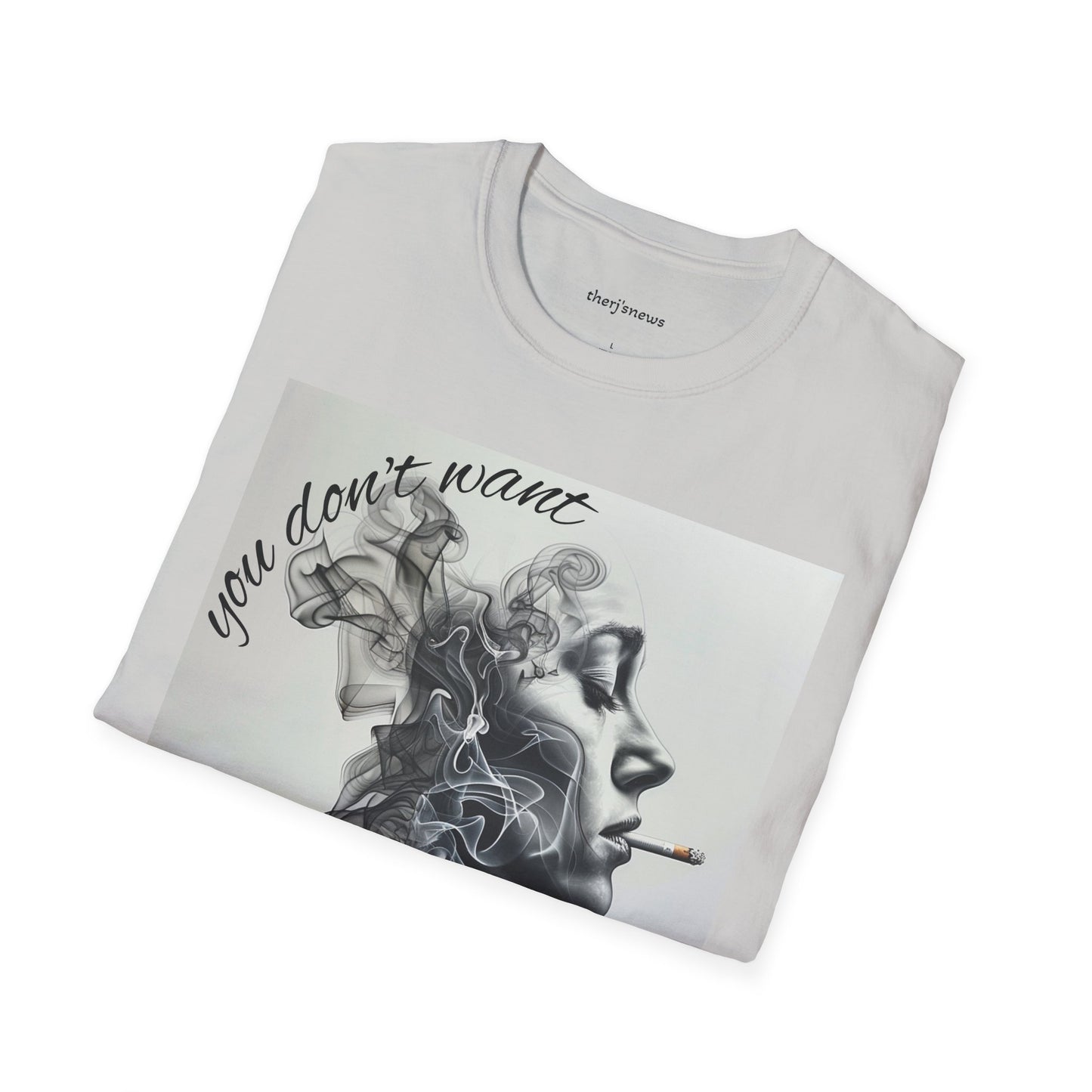 Stylish Unisex Softstyle T-Shirt with Smoky Artwork, Casual Wear, Gift for Smokers, Unique Graphic Tee, Statement Shirt, Trendy Apparel
