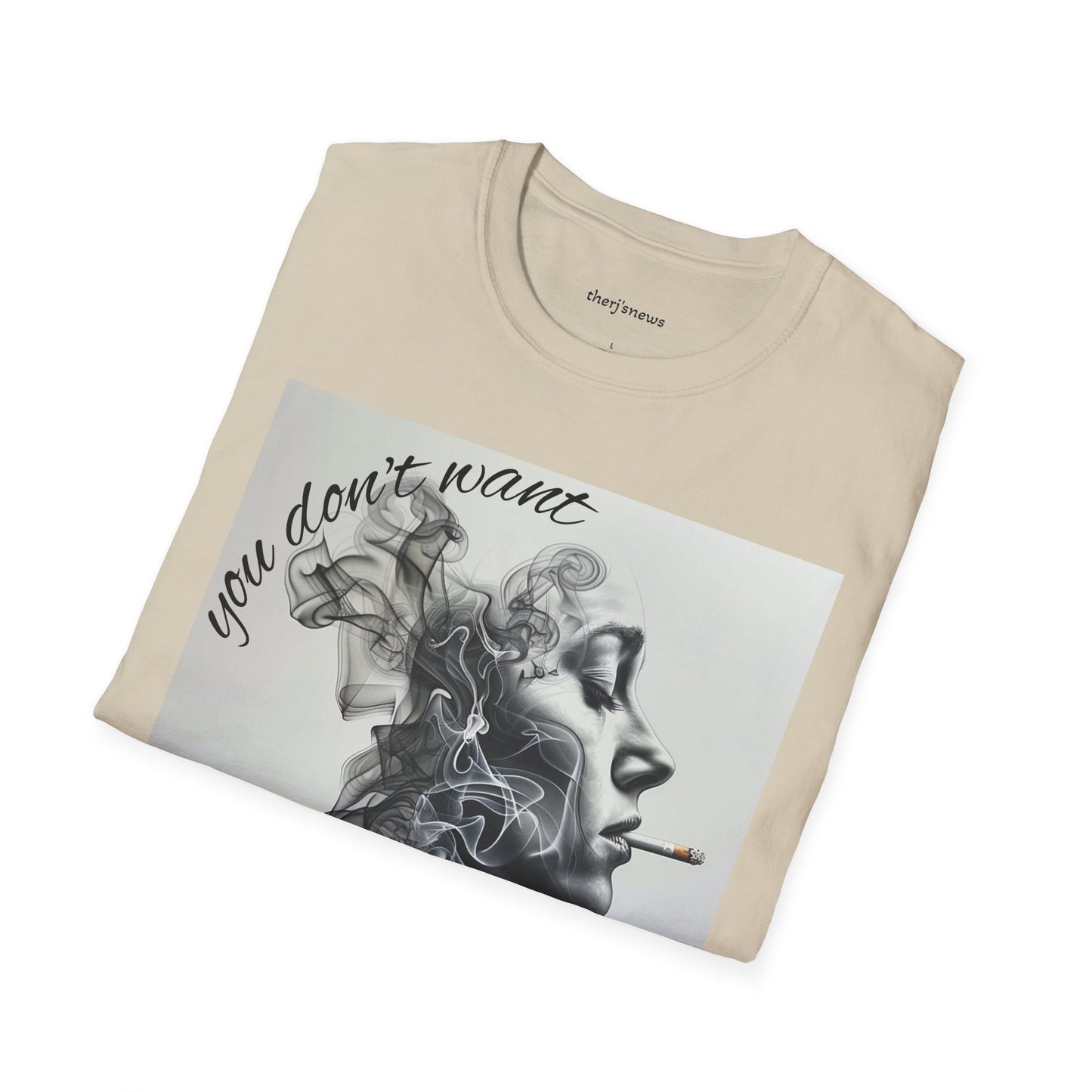 Stylish Unisex Softstyle T-Shirt with Smoky Artwork, Casual Wear, Gift for Smokers, Unique Graphic Tee, Statement Shirt, Trendy Apparel