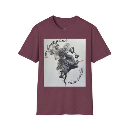 Stylish Unisex Softstyle T-Shirt with Smoky Artwork, Casual Wear, Gift for Smokers, Unique Graphic Tee, Statement Shirt, Trendy Apparel