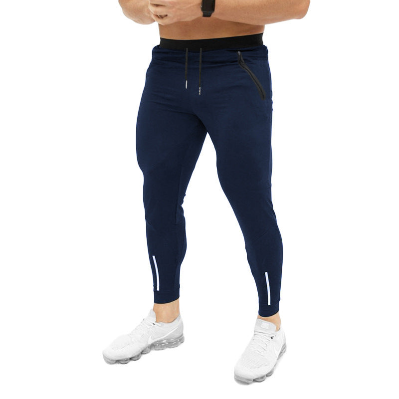 Мужские узкие спортивные брюки с карманами на молнии и шнурком