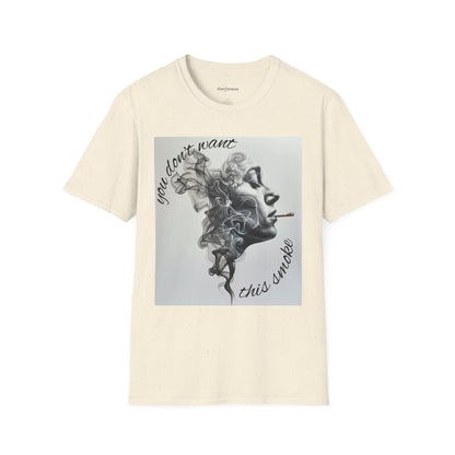 Stylish Unisex Softstyle T-Shirt with Smoky Artwork, Casual Wear, Gift for Smokers, Unique Graphic Tee, Statement Shirt, Trendy Apparel