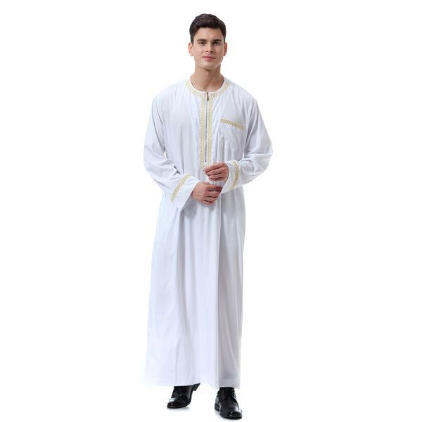 Мусульманский арабский мужской халат с молнией и круглым вырезом на Ближнем Востоке с принтом