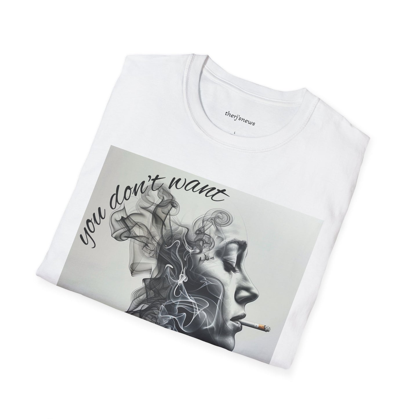 Stylish Unisex Softstyle T-Shirt with Smoky Artwork, Casual Wear, Gift for Smokers, Unique Graphic Tee, Statement Shirt, Trendy Apparel