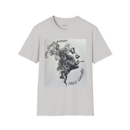 Stylish Unisex Softstyle T-Shirt with Smoky Artwork, Casual Wear, Gift for Smokers, Unique Graphic Tee, Statement Shirt, Trendy Apparel