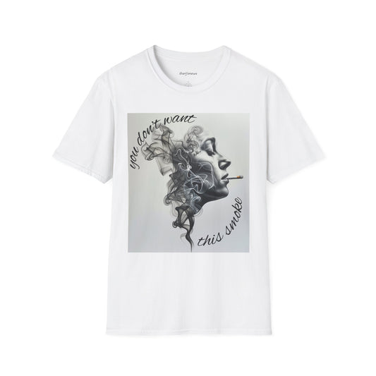 Stylish Unisex Softstyle T-Shirt with Smoky Artwork, Casual Wear, Gift for Smokers, Unique Graphic Tee, Statement Shirt, Trendy Apparel