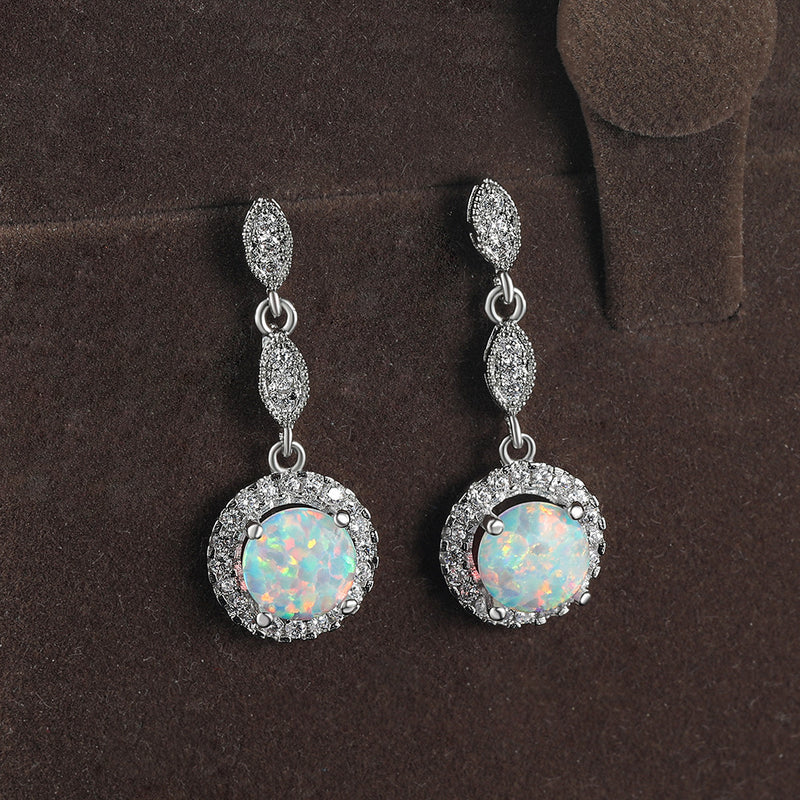 Boucles d'oreilles polyvalentes à drapage d'opale ronde multicolore en or blanc et or Rose à la mode