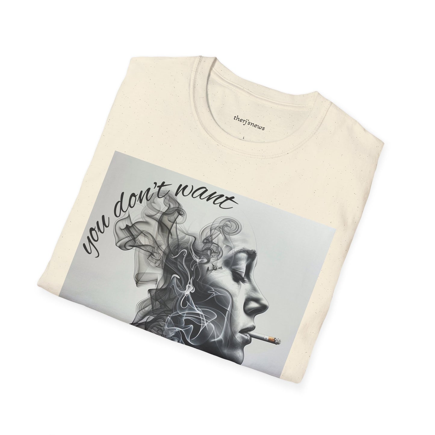 Stylish Unisex Softstyle T-Shirt with Smoky Artwork, Casual Wear, Gift for Smokers, Unique Graphic Tee, Statement Shirt, Trendy Apparel