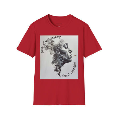 Stylish Unisex Softstyle T-Shirt with Smoky Artwork, Casual Wear, Gift for Smokers, Unique Graphic Tee, Statement Shirt, Trendy Apparel
