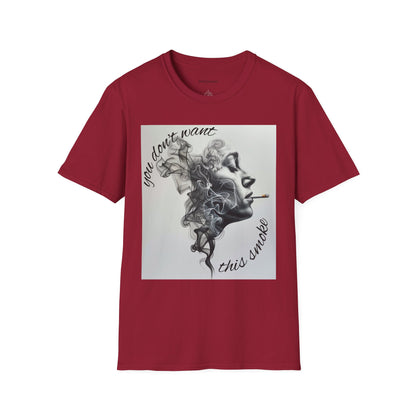 Stylish Unisex Softstyle T-Shirt with Smoky Artwork, Casual Wear, Gift for Smokers, Unique Graphic Tee, Statement Shirt, Trendy Apparel