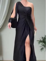 Elegant Asymmetric One Shoulder Long Dress for Women