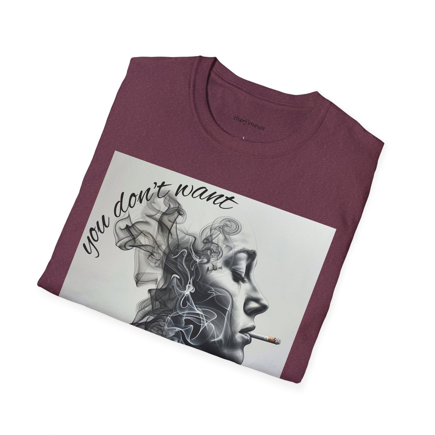 Stylish Unisex Softstyle T-Shirt with Smoky Artwork, Casual Wear, Gift for Smokers, Unique Graphic Tee, Statement Shirt, Trendy Apparel