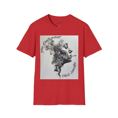 Stylish Unisex Softstyle T-Shirt with Smoky Artwork, Casual Wear, Gift for Smokers, Unique Graphic Tee, Statement Shirt, Trendy Apparel