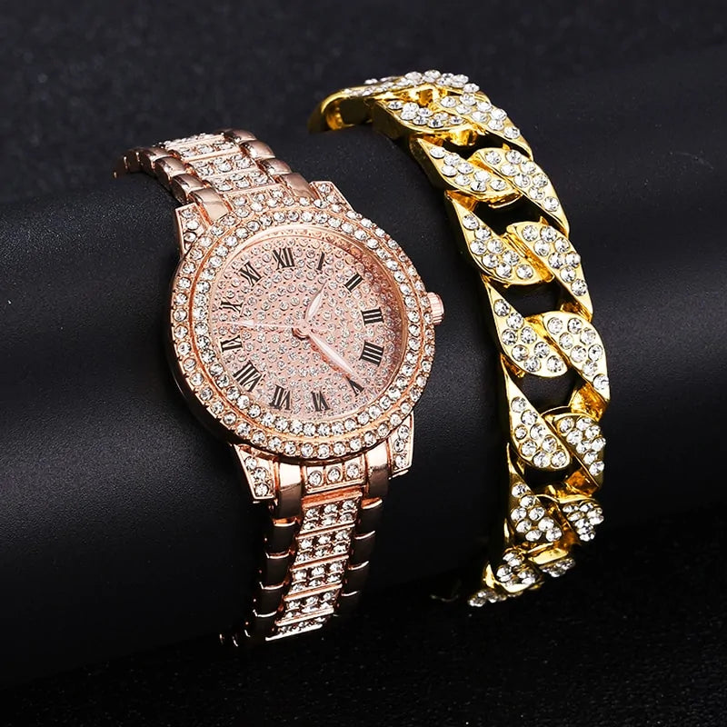 Coffret montre et bracelet en cristaux de diamant