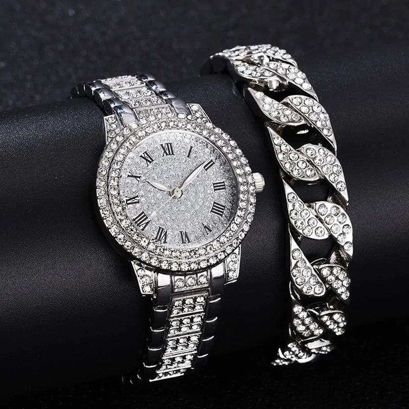 Coffret montre et bracelet en cristaux de diamant