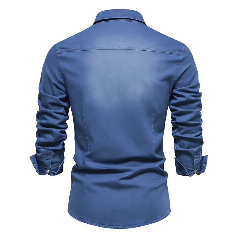 Chemise boutonnée à manches longues en jean Dario