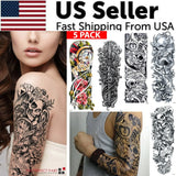 5Pcs Large Temporary Body Art Arm Tattoo Sticker Sleeve Man Women Waterproof USA