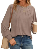 Women's Pleated O-Neck Blouse