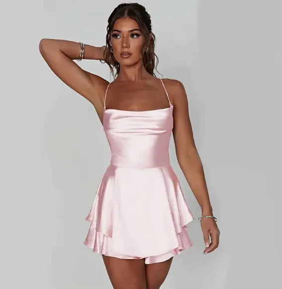 Slim Strap Satin Backless Dress