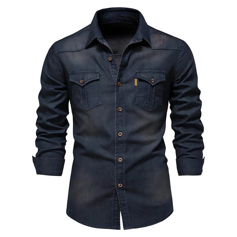 Chemise boutonnée à manches longues en jean Dario