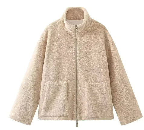 Manteau en laine à col roulé en laine d'agneau pour femme