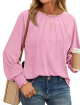 Women's Pleated O-Neck Blouse