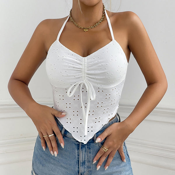 European And American Style Hot Girl Trendy Halter Strap Vest Sexy Slim Fit Drawstring Irregular