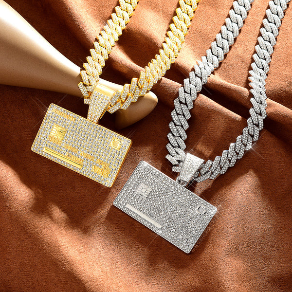 Full Diamond Bank Card Hip Hop Pendant Necklace Creative