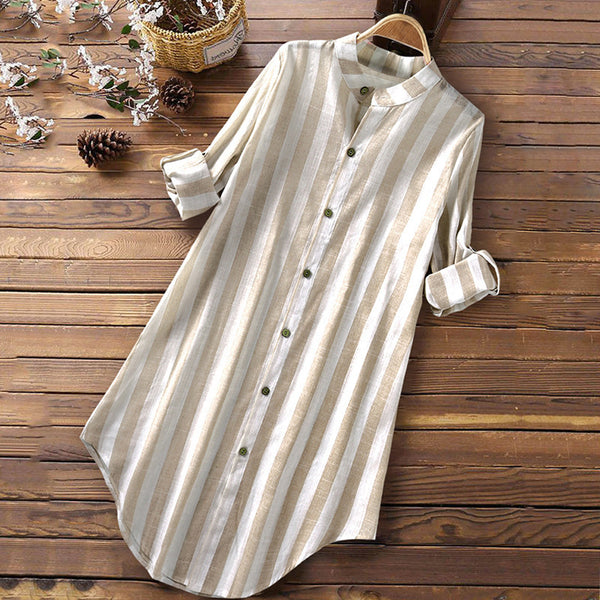 Striped Long Sleeve Shirt Leisure Plus Size