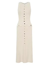 Single-Breasted Mid-Calf Summer Sheath Dress