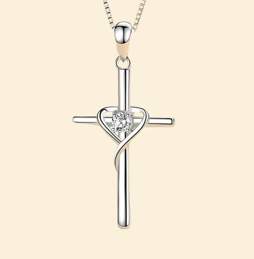 ZDADAN 925 Silver Blue Zircon Cross Pendant Necklace for Women