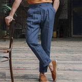 Pantalon décontracté en lin de couleur unie pour hommes