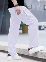 HUNGSON Mens Cargo Pants Casual Hiking Pants Joggers Athletic Pants Cotton Loose Straight Sweatpants for Men 28 White