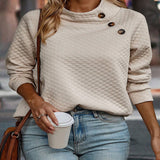 Automne couleur unie col montant pull femmes ample à manches longues Sweatershirt femmes
