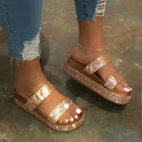 Shiny Golden Summer Flat Sandals