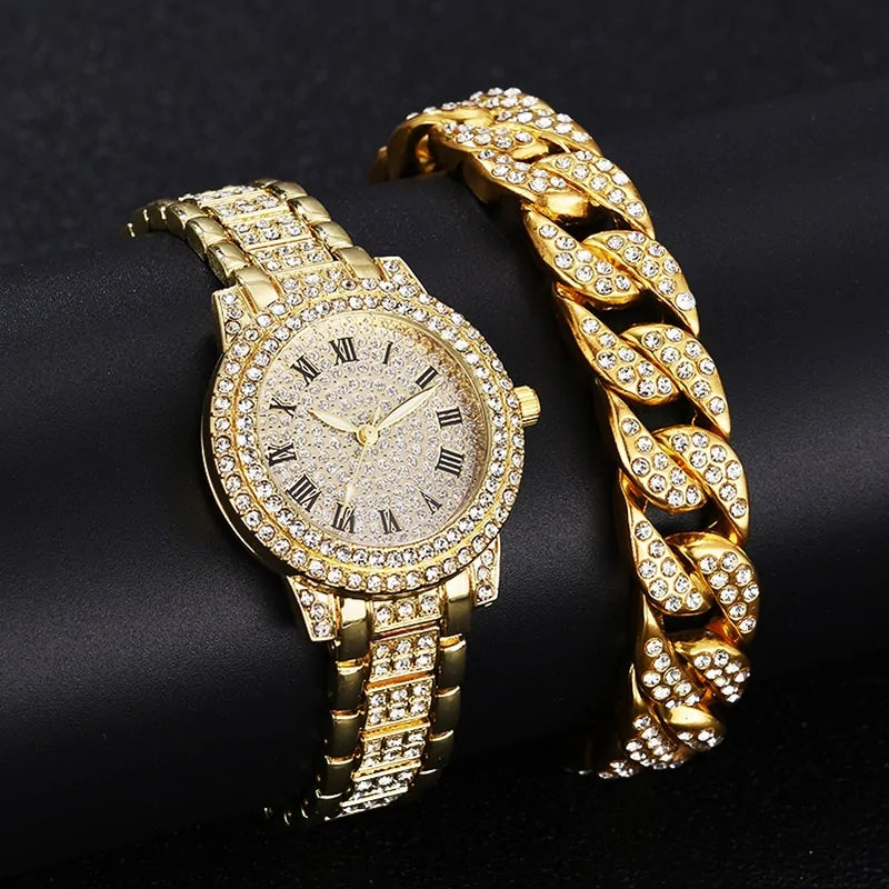 Coffret montre et bracelet en cristaux de diamant